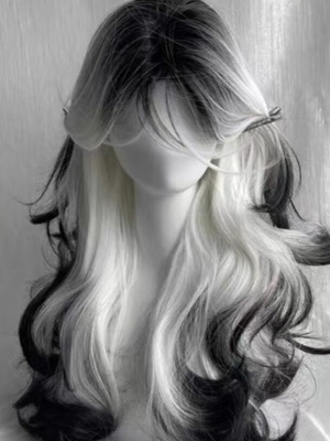 Wig new black and white long