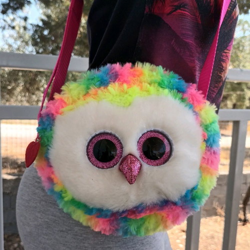 Fluffy plush shoulder bag Ty like new, colorful owl