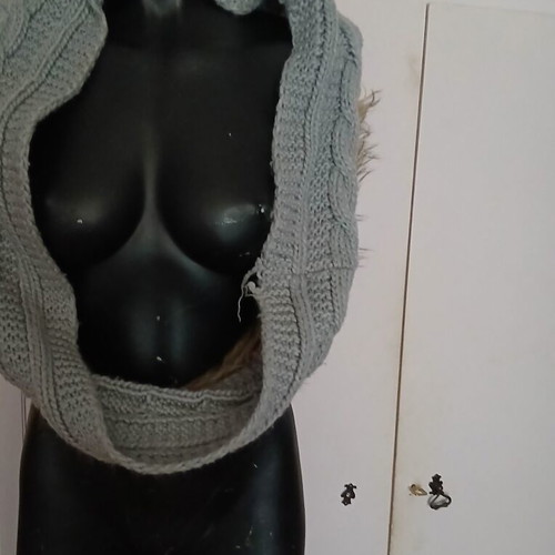 Wool neck scarf used, gray and beige