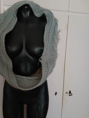 Wool neck scarf used, gray and beige