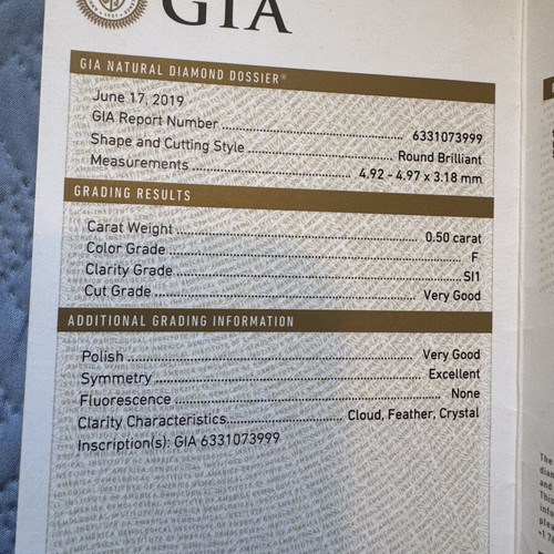 Real Diamond 0.50ct Round Brilliant with GIA Certification like new