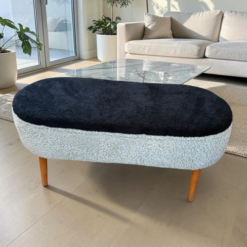 Modern fabric pouf bench 88x35x45cm with wooden legs new