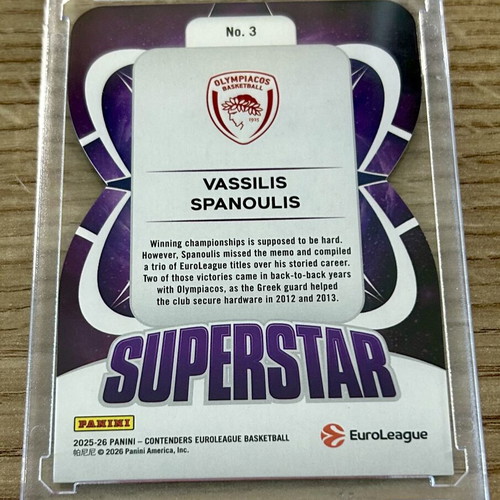 Vassilis Spanoulis Superstar Panini Euroleague 2025-26 card in acrylic case