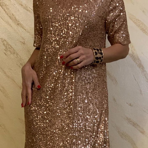 Gold sequin dress new, comfortable fit, size L/XL