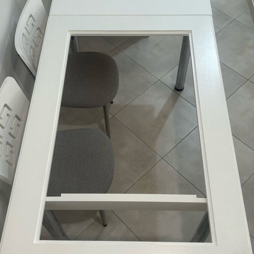 Dining table with 4 chairs used, white eco paint, glass top