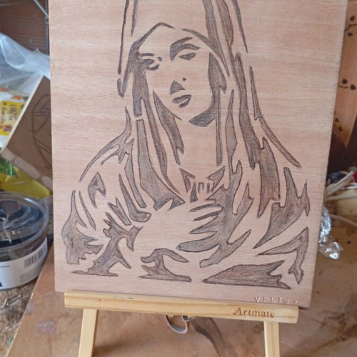 Handmade pyrography on wood, new