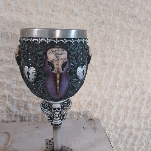 Edgar's Raven Gothic Goblet by Nemesis Now new, polyresin with stainless steel insert