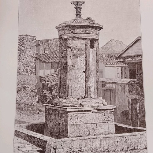 Woodcut 1888 Athens Lysicrates Monument used 18x23cm