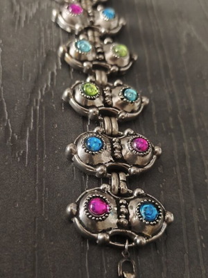 Vintage Minion Bracelet 925 Silver with Multicolored Semi-Precious Stones new
