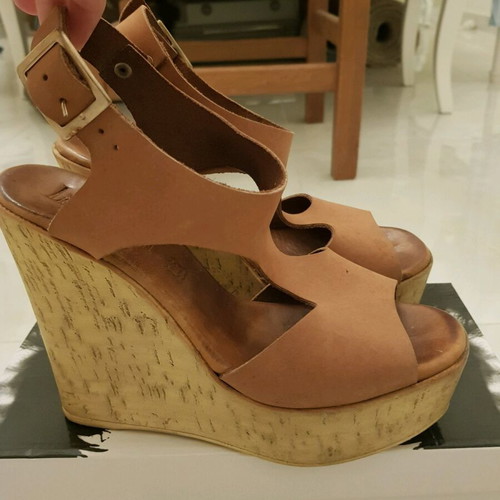 Summer platform sandals brown size 38, used in good condition