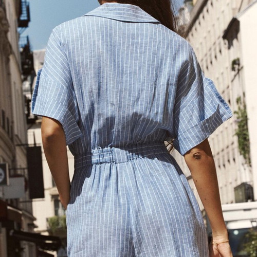 Zara striped linen blend playsuit jumpsuit, small, boho chic
