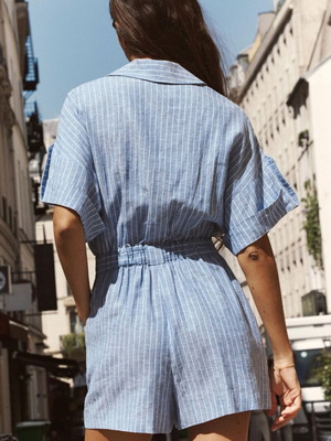 Zara striped linen blend playsuit jumpsuit, small, boho chic