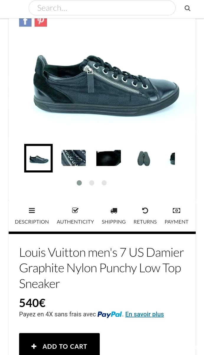 Louis Vuitton men's 7 US Damier Graphite Nylon Punchy Low Top