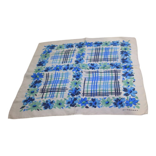 Burberry London Silk Scarf square blue turquoise floral used