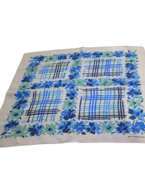 Burberry London Silk Scarf square blue turquoise floral used