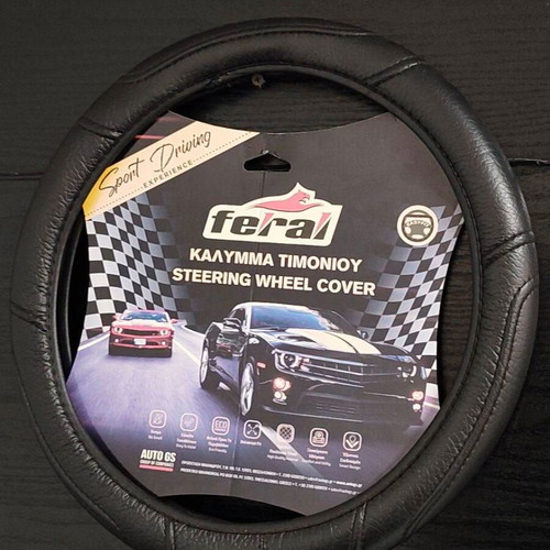 Steering wheel cover car leatherette with stitching black large 40cm new
