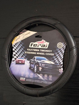 Steering wheel cover car leatherette with stitching black large 40cm new