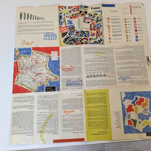 Vintage France Les Routes Road Map used, 1960s folding map