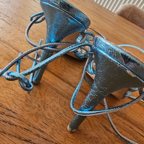 Sante Lace Up Sandals like new, blue, size 38, 10 cm heel