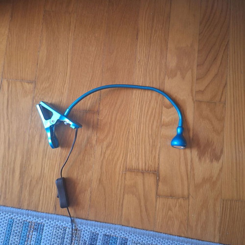 LED desk lamp with clamp used, blue, flexible arm