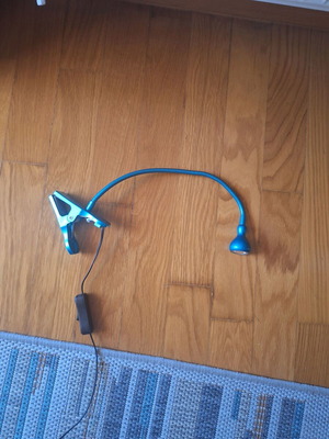LED desk lamp with clamp used, blue, flexible arm