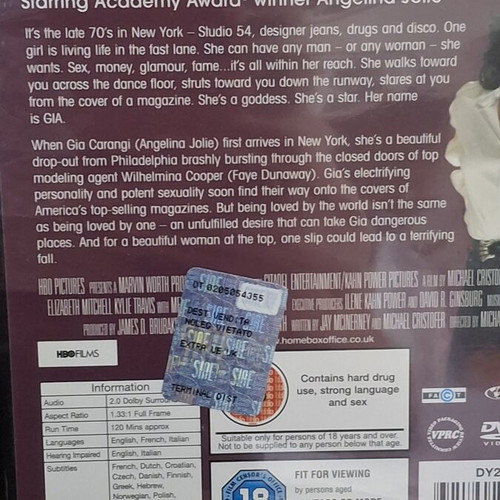 Gia DVD with Angelina Jolie, sealed drama film