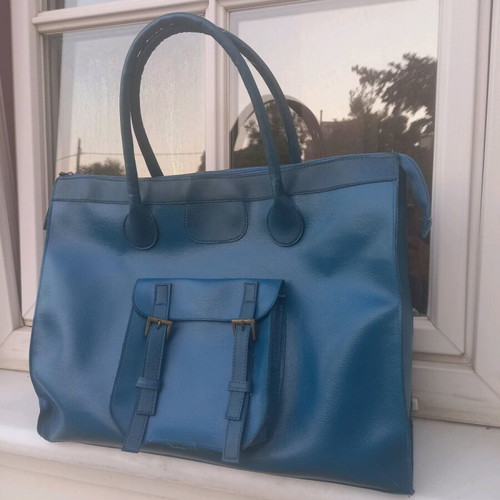 Large blue shoulder bag made of eco leather new