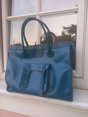 Large blue shoulder bag made of eco leather new