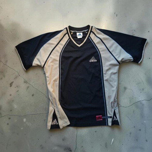 Adidas Vintage 90s Football Jersey Style T-Shirt, Black Beige, Large