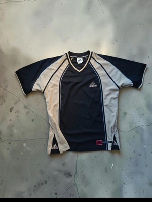 Adidas Vintage 90s Football Jersey Style T-Shirt, Black Beige, Large