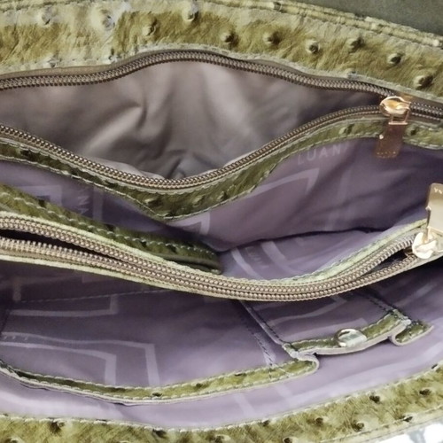 Luana Vintage Ostrich Print Shoulder Bag used, olive green