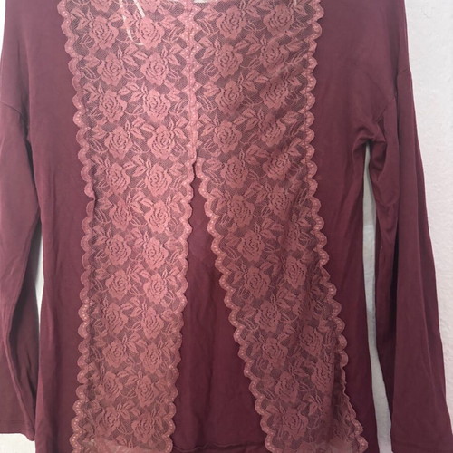 Long-sleeve blouse used, size Small, purple with lace