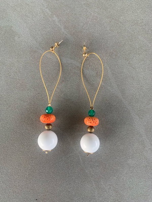 Long beaded summer earrings like new, white and orange
