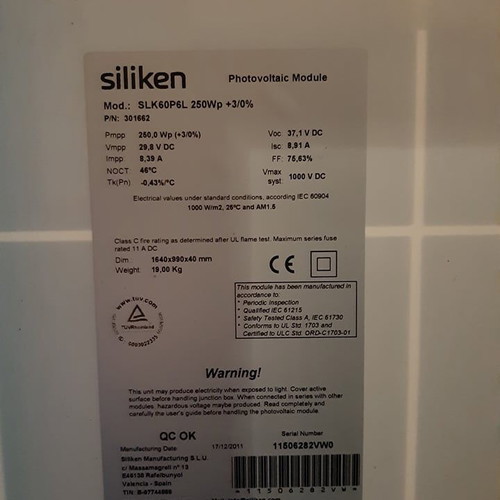 Siliken 250 W photovoltaic panel new
