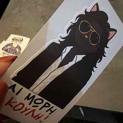 Handmade stickers with cats and quotes from Greek series, new, pack of 5