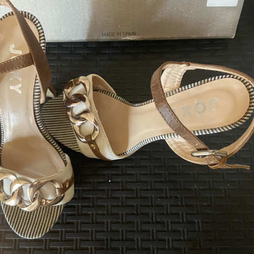 Platform sandals size 36 like new, white and beige with ankle strap