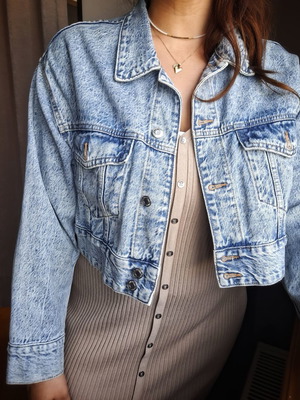 Bershka Cropped Jean Jacket used, blue, size L