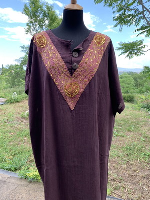 Caftan new, eggplant color with gold sequin embroidery