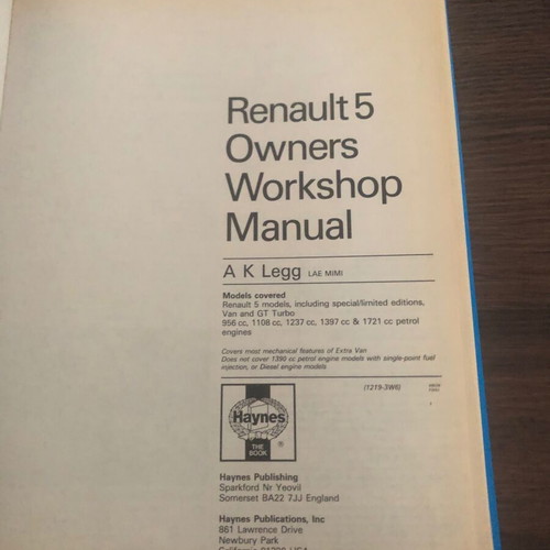 Renault 5 Maintenance Book like new, English language, 350 pages