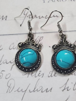 Boho earrings with turquoise stones in antique silver look, new