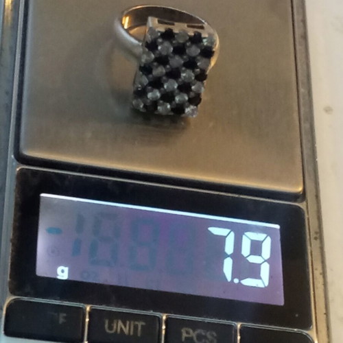 925 silver ring with synthetic sapphires and zircon, size 54