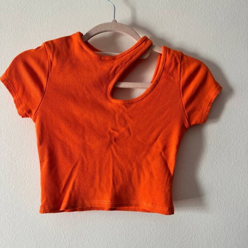 Ribbed crop top orange with asymmetrical cut-out like new