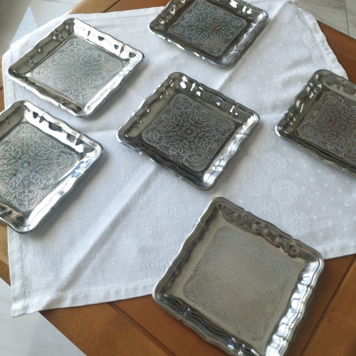 Set of 6 Square Rostfrei 18/C Serving Plates like new