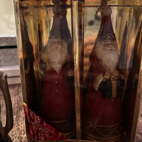 Santa Claus candles and ceramic lantern lightly used