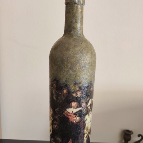 Handmade decorative glass bottle vase with Rembrandt artwork