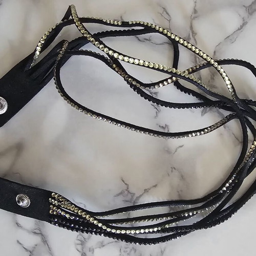 Black suede bracelet with black and beige stones