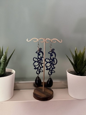 Handmade Statement Earrings Black Filigree with Teardrop Beads like new