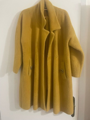 Long mustard fluffy jacket with belt used, size L