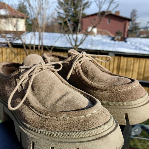 Suede shoes size 40, beige and brown, wide fit