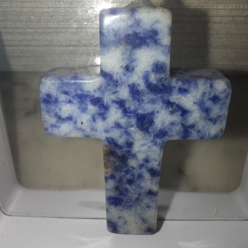Cross made of natural blue quartz crystal new